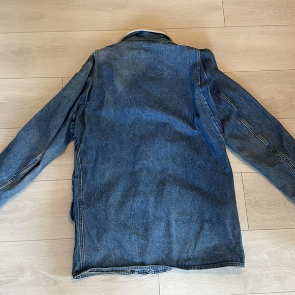 Vintage L.L. Bean Distressed Denim Chore Coat Barn Jacket Removable Wool Lining - Picture 8 of 13